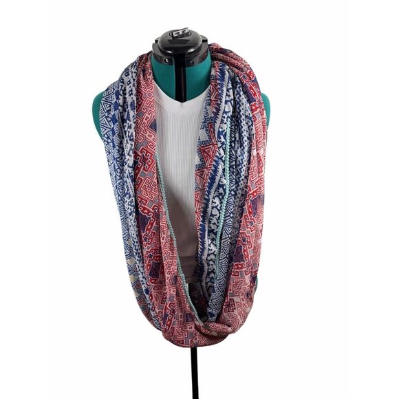 Aztec print in red and blue infinity scarf - Picture 2 of 5